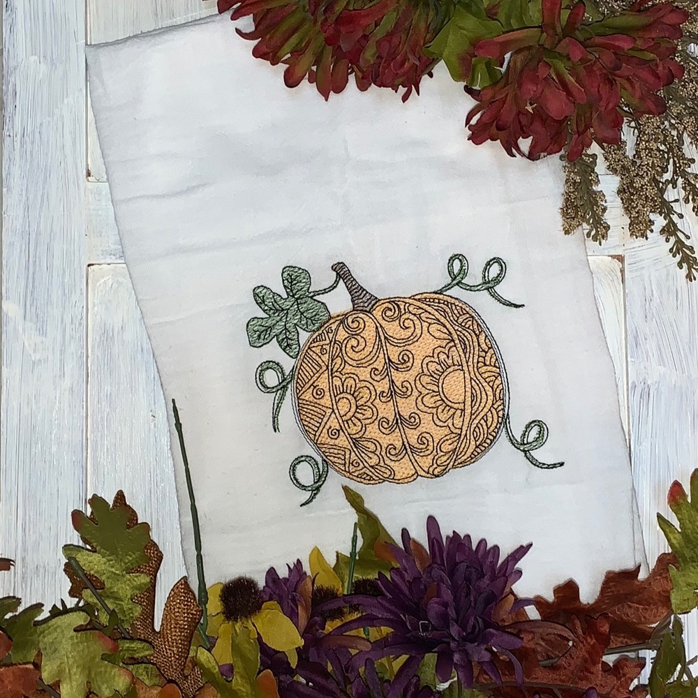 Henna Stitch Pumpkin Tea Towel